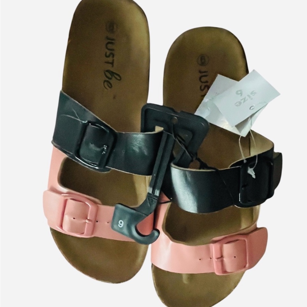 NWT Woman’s Just Be Dual-Tone Sandals in Black and Pink With Adjustable Buckles